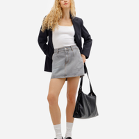 Saia curta feminina jeans cintura alta cinza