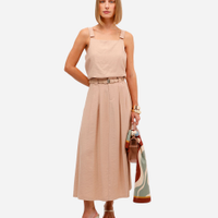 Saia midi feminina de viscose com cinto bege