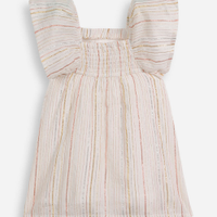 Vestido infantil com algodão e lurex listrado off white