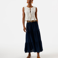 Saia midi feminina com linho e cinto azul