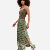 Saia longa feminina de viscose estampada verde