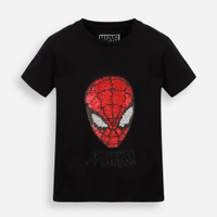 Camiseta infantil de algodão com paetê homem aranha preta