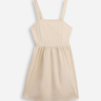 Vestido midi infantil decote quadrado com linho bege
