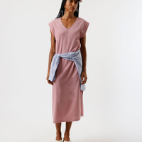 Vestido midi muscle feminino com fendas texturizado básico rosa
