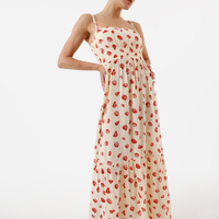 Vestido longo alça fina feminino de viscose com lurex e recorte estampado bege