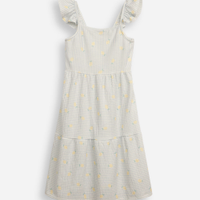 Vestido infantil com recorte listrado texturizado colorido
