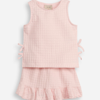 Conjunto curto infantil de algodão texturizada rosa