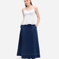 Saia longa feminina jeans com recortes azul