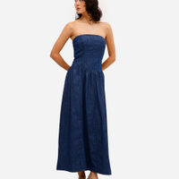 Vestido midi feminino jeans sem alça azul