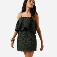 Vestido curto alça fina feminino texturizado floral verde