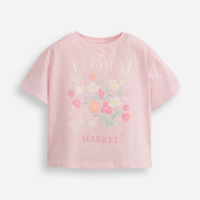 Camiseta infantil de algodão floral com glitter rosa