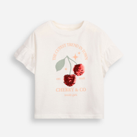 Camiseta de algodão infantil manga com babado e paetê off white