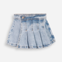Short saia infantil jeans com pregas azul