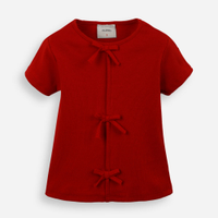Blusa infantil de algodão com laços canelada vermelha