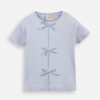 Blusa infantil de algodão com laços canelada - azul claro