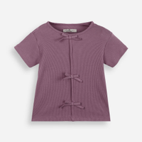 Blusa infantil de algodão com laços canelada roxo