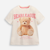 Camiseta de algodão infantil manga curta ursinho off white