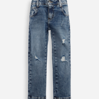 Calça skinny infantil jeans destroyed azul