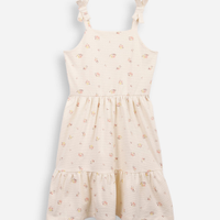 Vestido infantil liberty marias alças amarração bege