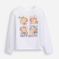 Camiseta infantil de algodão capivaras com glitter off white