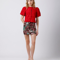 Minissaia feminina de paetê floral mindset colorida