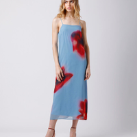 Vestido midi alça fina feminino floral mindset azul