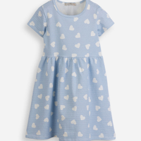 Vestido infantil malha corações texturizado azul