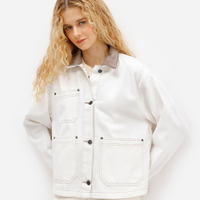 Jaqueta feminina de sarja oversized gola contrastante off white