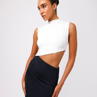 Vestido midi feminino assimétrico franzido mindset colorido