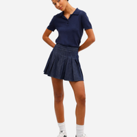 Minissaia feminina jeans com pregas azul