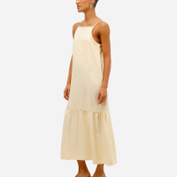 Vestido midi feminino de viscose com recorte texturizado amarelo