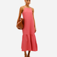 Vestido midi feminino de viscose com recorte texturizado rosa