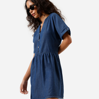 Vestido curto feminino jeans decote v azul