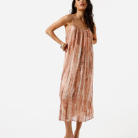 Vestido midi alça fina feminino estampado rosa