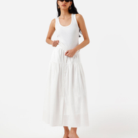 Saia midi feminina de algodão com recorte cós elástico off white