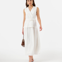 Vestido midi feminino com linho decote v off white