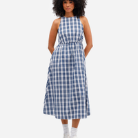 Vestido halterneck feminino xadrez azul