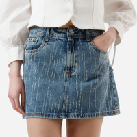 Saia curta feminina jeans com brilhos - jeans medio