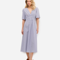 Vestido midi feminino listrado off white