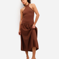 Vestido midi feminino frente única de algodão marrom