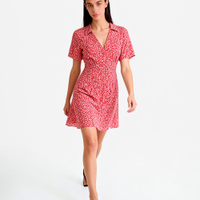 Vestido curto feminino de viscose floral vermelho