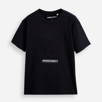 Camiseta infantil de algodão manga curta minecraft preta