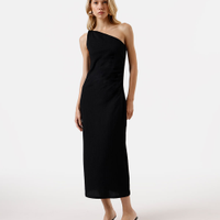 Vestido midi feminino ombro único texturizado preto