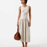 Vestido midi feminino de viscose com recortes bege
