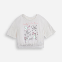 Camiseta infantil de algodão com laços e paetês off white