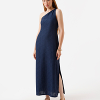 Vestido longo feminino de laise ombro único azul