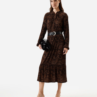 Vestido midi feminino texturizado animal print com cinto marrom