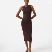 Vestido midi básico feminino de algodão marrom
