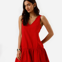 Vestido curto balonê feminino de sarja decote v vermelho