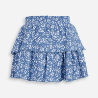 Saia infantil de algodão com babados floral azul